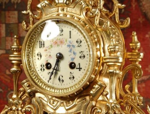 fig 3. ***** SOLD ***** Japy Freres Gilt Brass Rococo Clock Set ~ French - Circa 1890 ~
